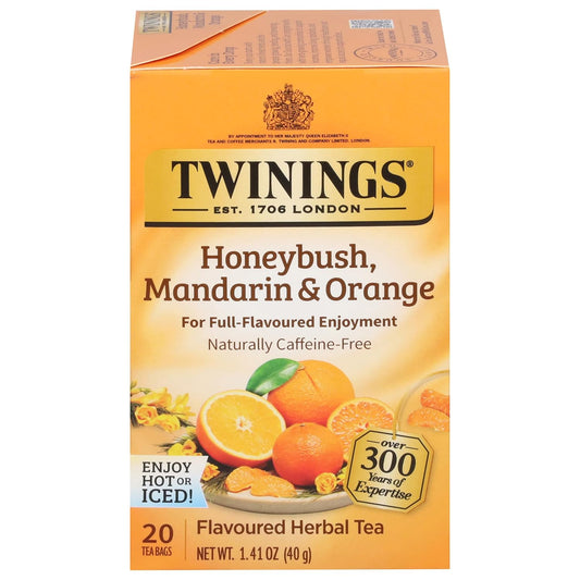 Twinings Honeybush, Mandarin, & Orange Herbal Tea Individually Wrapped Bags, 20 Count (Pack of 1), Naturally Caffeine-Free, Enjoy Hot or Iced, 20 Teabags