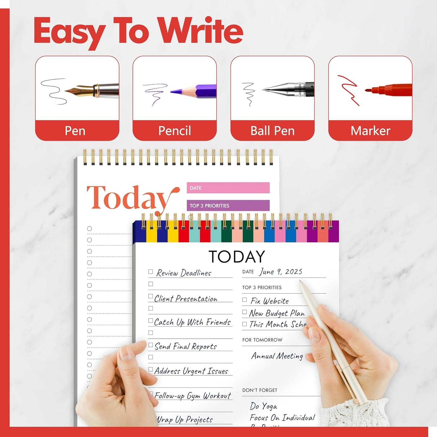 2 To Do List Notepads, Daily Planner Notebook with Tear-off Design, Undated Writing Organizer for Daily Tasks and Goal, Coiled Task Track Checklist Productivity Pad for Office, Classroom, Home, School