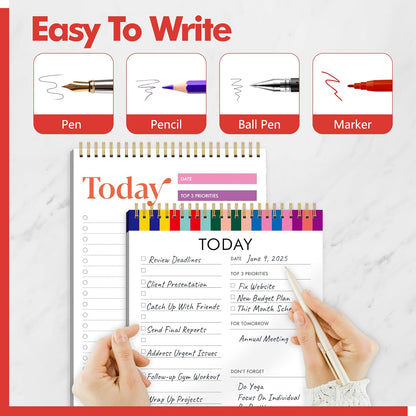 2 To Do List Notepads, Daily Planner Notebook with Tear-off Design, Undated Writing Organizer for Daily Tasks and Goal, Coiled Task Track Checklist Productivity Pad for Office, Classroom, Home, School