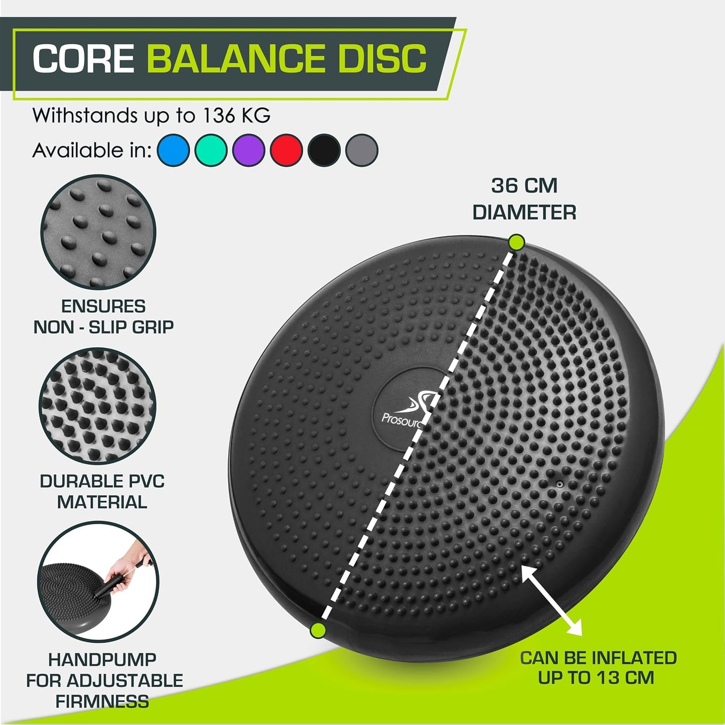 ProsourceFit Core Balance Disc Trainer, 14” Diameter with Pump for Fitness, Balance Training, or Seating; Wobble Board for Core Stability; Flexible Floor Cushions