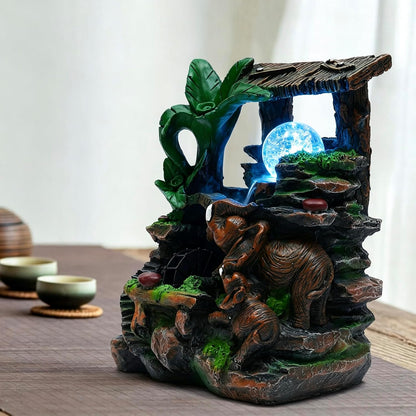 Mini Artificial Bonsai Tree Waterfall Fog Feature Rock Tabletop Fountain | 11in Desktop Decor Waterfall Fountain W/ Water Pump& Atomizer&LED Lights &Fake Tree Office Bedroom Relax