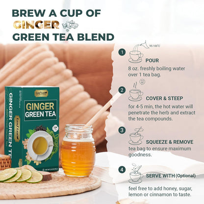 LeafLea Green Tea Bags With Ginger, Digestion & Immune Support, 120 Count