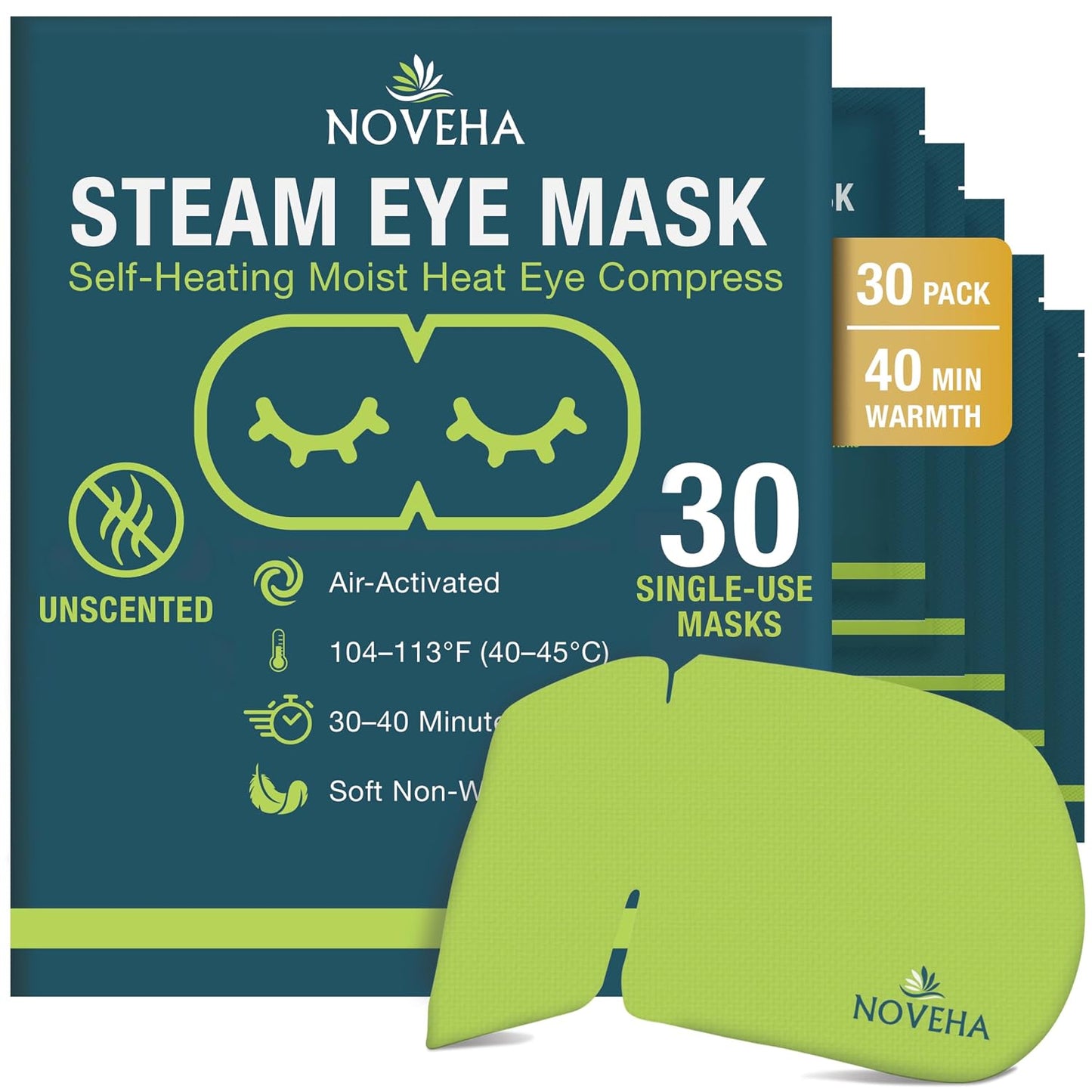 NOVEHA Self Heating Steam Eye Mask for Dry Eyes 30PCs Air-Activated Steam Eye Mask, Warm Compress for Ease Daily Strain, Eye Relaxation, Travel & Spa Use, Soothing Moist Heat for Tired & Stressed Eyes