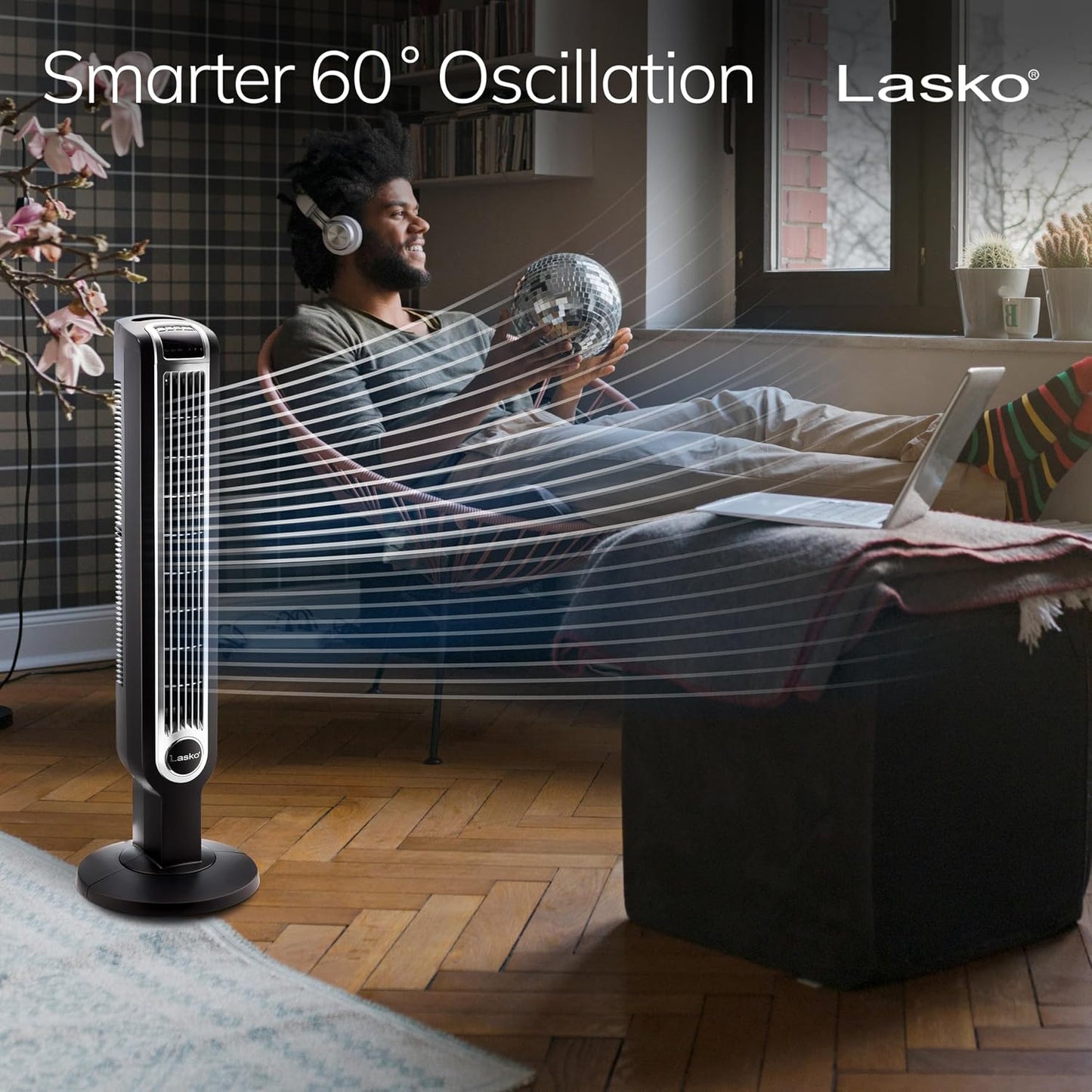 Lasko Oscillating Tower Fan with Remote Control and Timer - Quiet Standing Fan for Bedroom, Office, and Home - 3 Speeds - Powerful Cooling Air - 2510 - 36" Tall - White