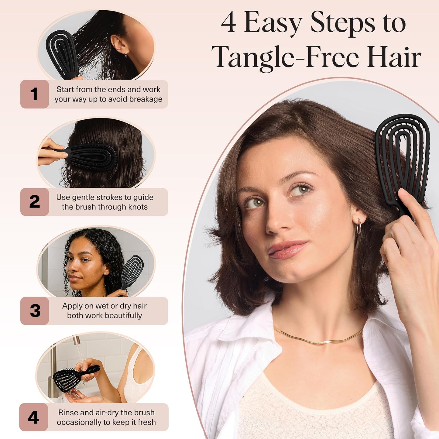 Kitsch Hair Brush Detangler – Flexi Flow Hair Brush for Women, Men & Kids | Detangling Brushes for Curly Hair with Bendable Frame, Bounce Curl Defining Brush for Wet or Dry Strands - Soft Violet
