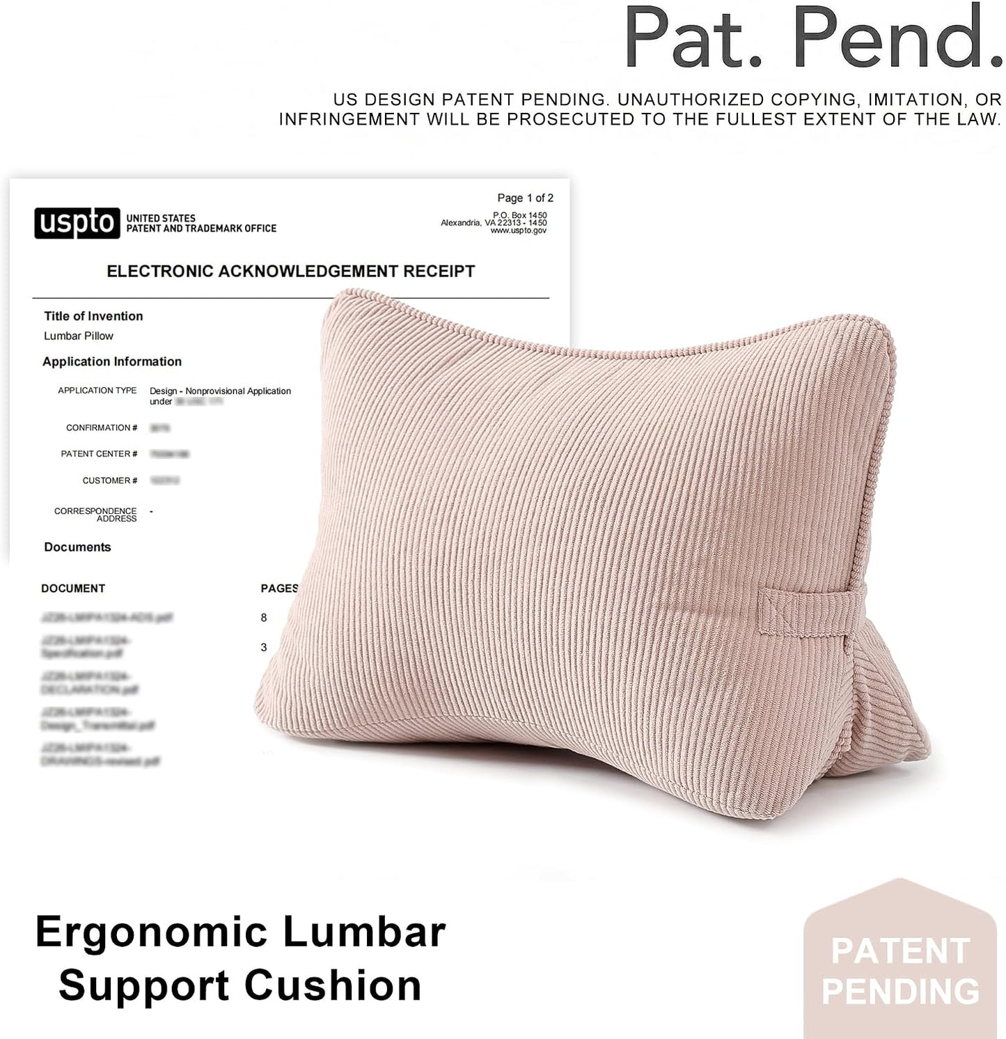 Pat. Pend. Corduroy Lumbar Support Back Pillow for Watching TV, Reading & Gaming, Ergonomic Triangle Support Cushion for Sofa, Armchair & Bed Sitting, Removable Washable Cover, Beige Gray