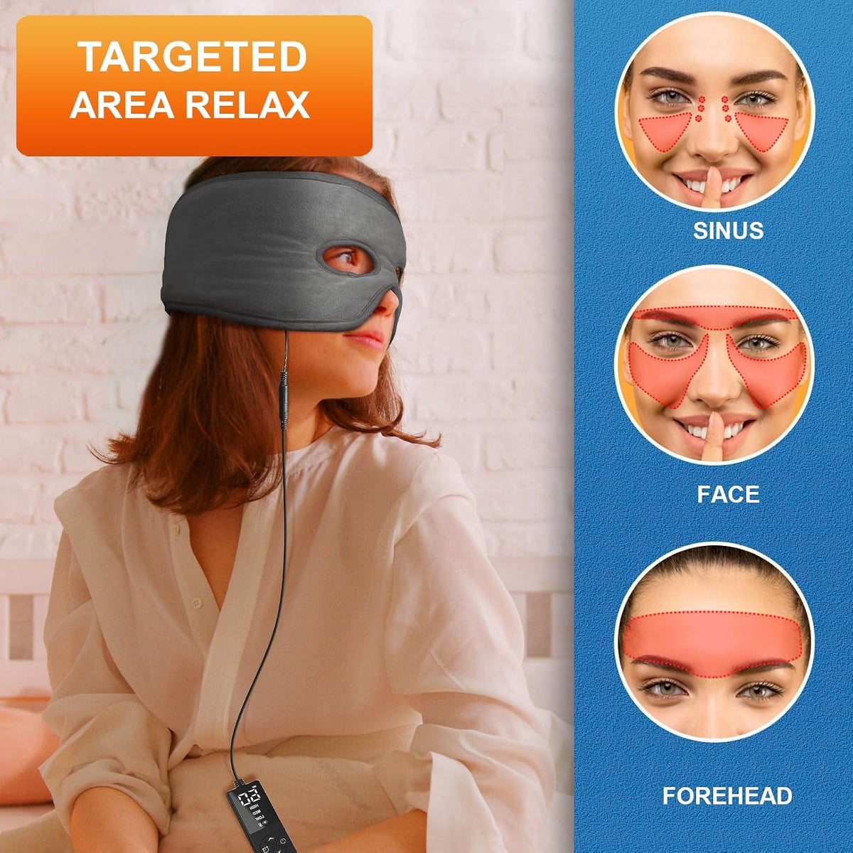 sticro Moist Heat Sinus Mask with Eye Holes, 3 Heat & 5 Timer Settings