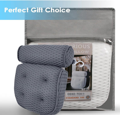 AEROiVi Luxury Bath Pillows for Tub，Bath Pillow Bathtub Pillows for Head and Neck Support Bath Cushion Made from Soft Spacer Mesh Material with Suction Cups,Gray