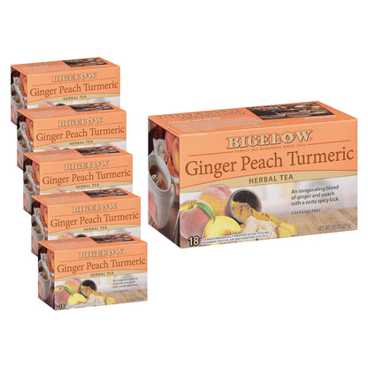 Bigelow Tea Ginger Peach Turmeric Herbal Tea, 18 Count (Pack of 6)