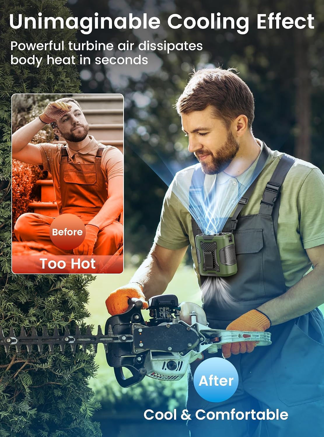 Koonie Waist Clip-on Fan for Shirt, 100 Levels of Speeds, 24H Work Time