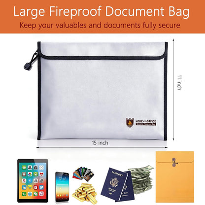 Fireproof Document Bag, 15 x 11 Inch Waterproof Document Pouch with Zipper