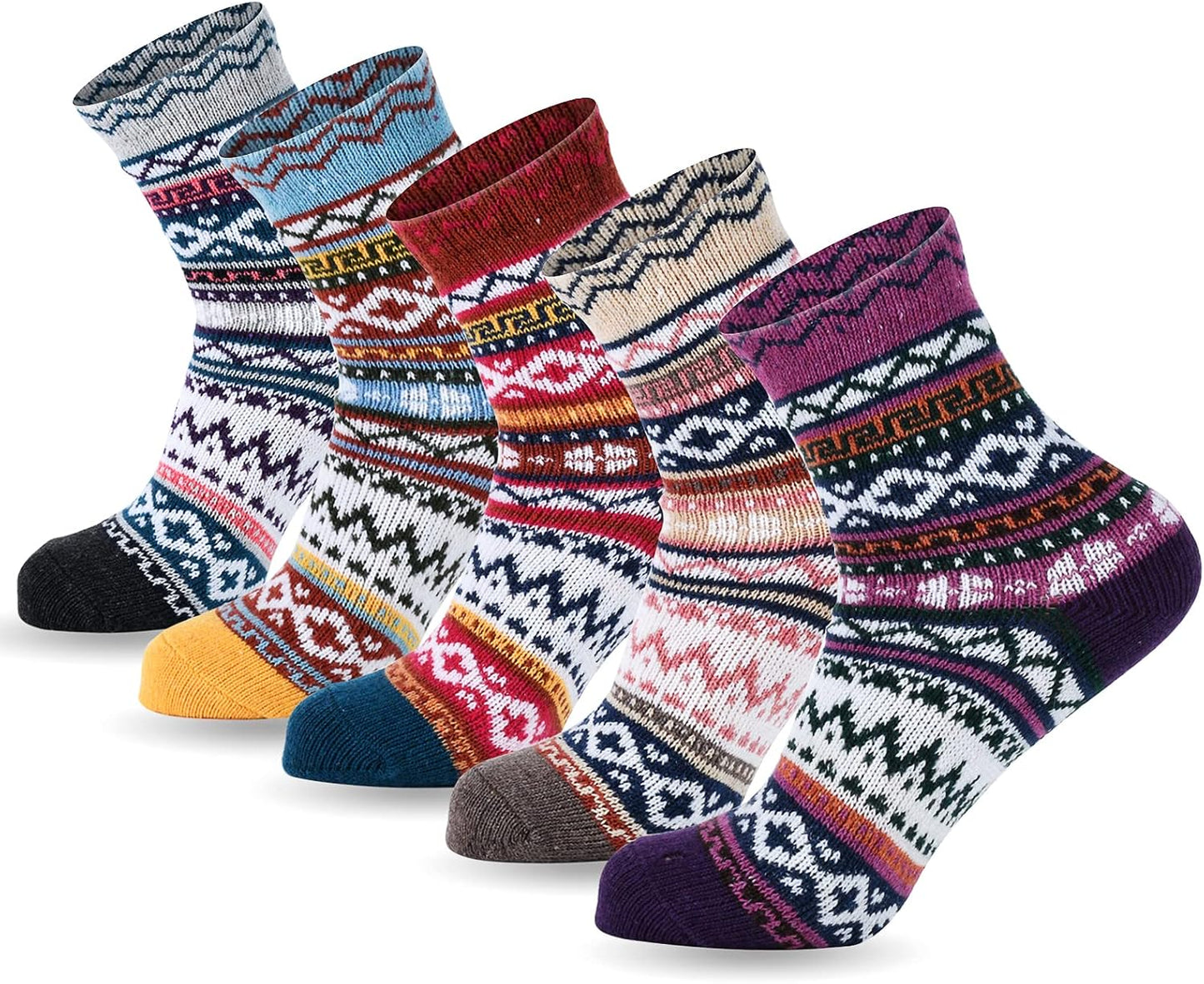 YANGYANG 5 Pairs Winter Warm Thick Crew Knit Socks for Women, Christmas Gifts, Stocking Stuffers