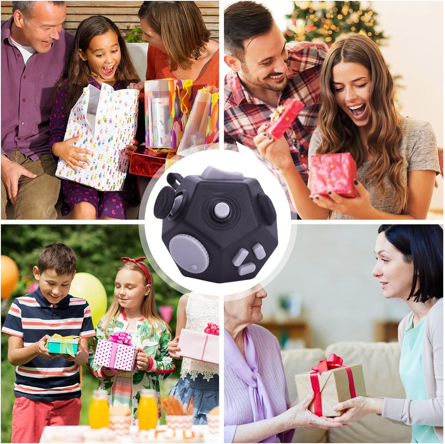 UOOEFUN Small Fidget Toys,12 Sided Fidget Toys,Mini Cube Toys Relief Stress,Autism and Anxiety Depression Anti for Kids Adults Improve Focus (Grey)