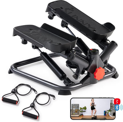 Sunny Health & Fitness Twist Steppers with Resistance Bands, Compact Mini Stair Step Machines for Low-Impact Home Cardio Workouts