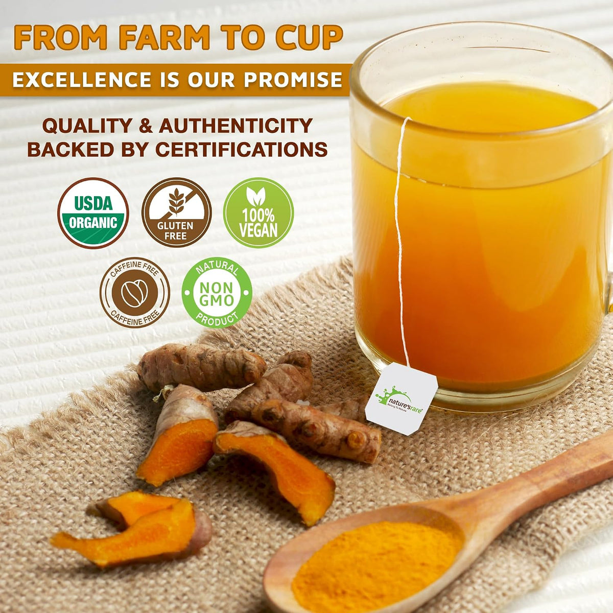 Pure Ceylon Turmeric Brew - 100% Organic Ceylon Turmeric + Black Pepper Tea Bags (40 Sachets - pack of 2 – 20 COUNT PER BOX)