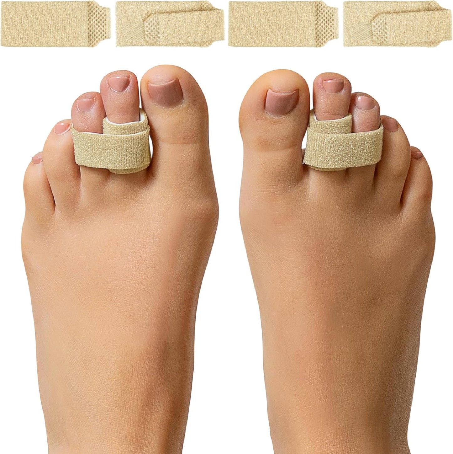 ZenToes Hammer Toe Corrector for Women & Men - Reusable Fabric Buddy Wraps for Broken Toes - Cushioned Toe Splint for Protection & Recovery & Hammertoe Straightener - 4 Count (OSFM, Beige)