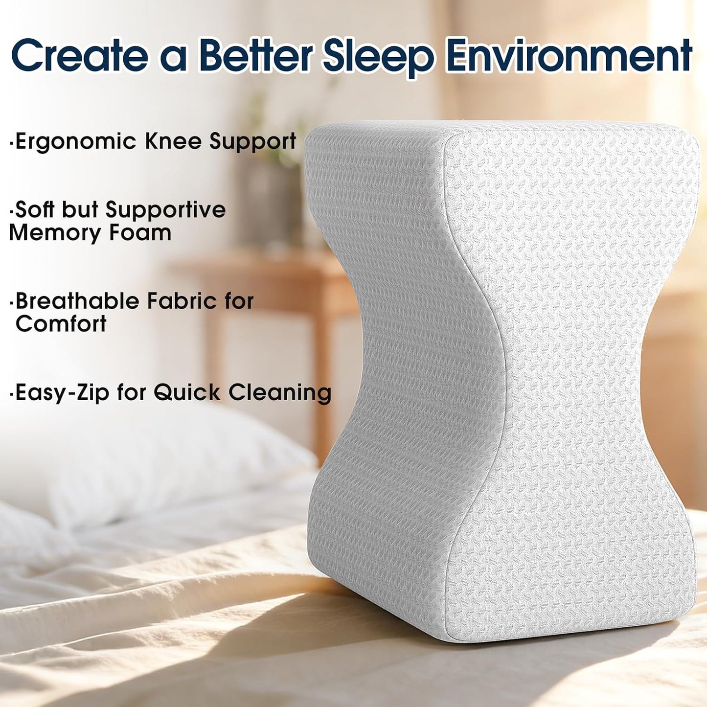 BlissTrends Memory Foam Knee Pillow, Knee Pillow for Side Sleepers, Leg Pillows for Sleeping Blood Circulation, Elevation Pillow for Spine Aligning, Sciatica, Back, Hip, Knee, Ankle Pain, Grey
