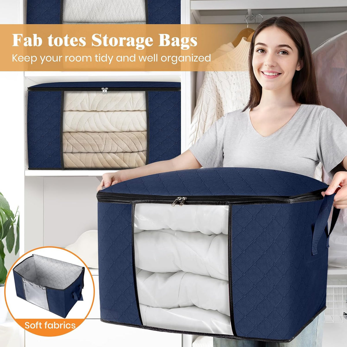 Fab totes Storage Bags for Clothes Blanket Storage Bins with Lids