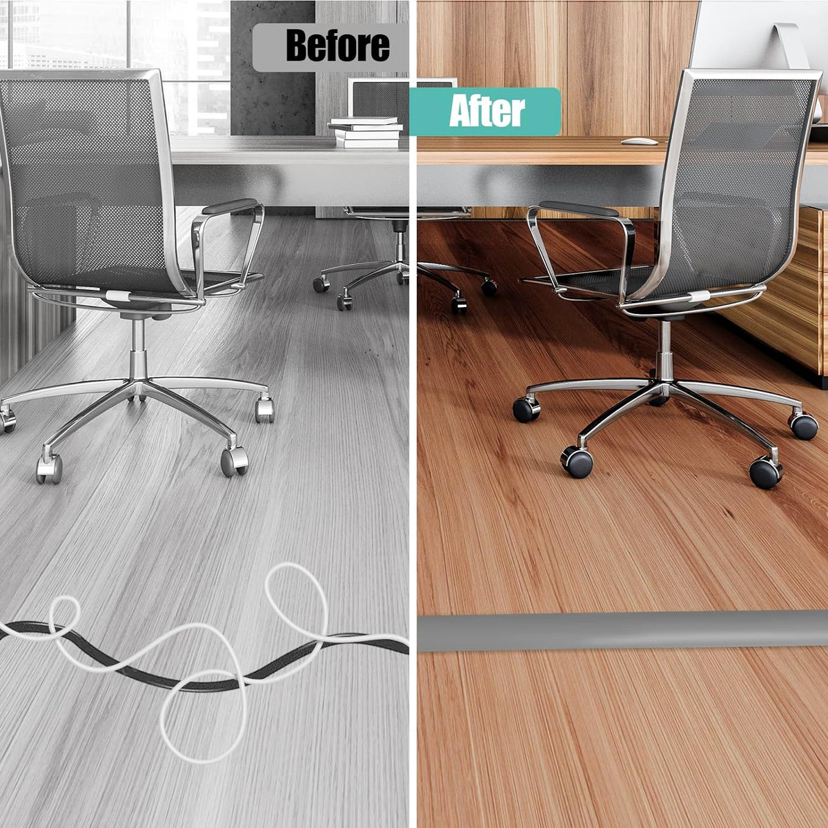 Floor Cord Cover Self Adhesive Cord Hider,10FT Cable Management, Extension Strip Protector for Wires, Prevent Cable Trips for Offices, Gyms, Exhibitions Cavity 0.39"(W) x 0.27"(H) BrownWood