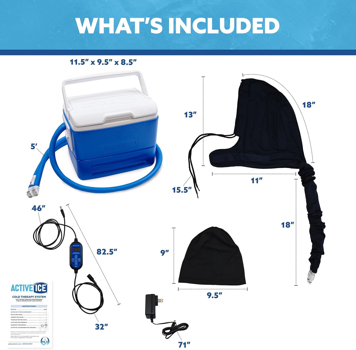 Polar Active Ice 3.0 Cold Therapy Ice Machine System with Programmable Timer, Shoulder Compression Pad, Lightweight 9 Quart Cooler Freeze Kit, Quiet Pump, Strong Cryotherapy Pain Relief Treatment