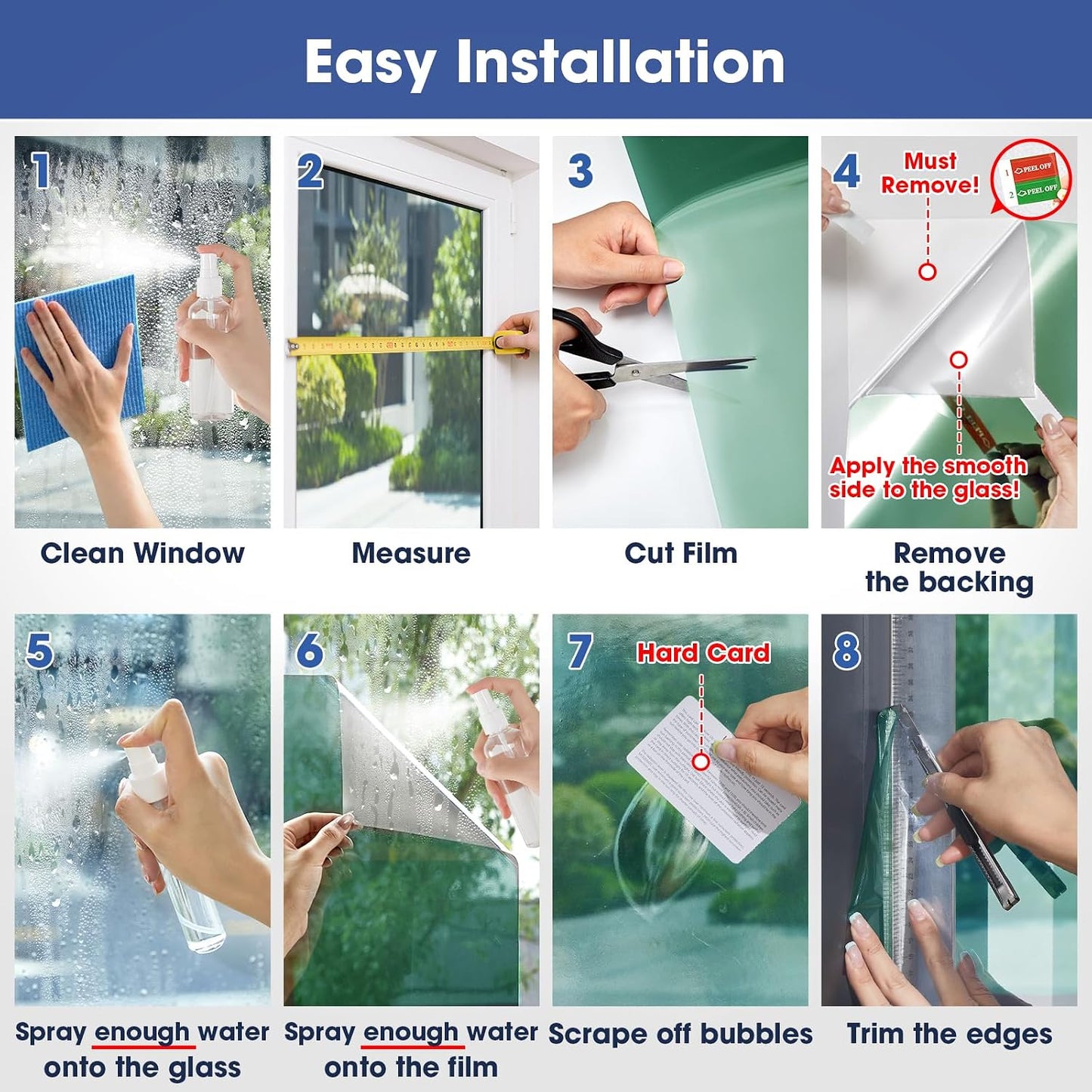 Coavas One Way Privacy Window Film, Heat Control Window Tint for Home, Sun Blocking Reflective Window Film See Out Not in, Anti UV Static Cling for Windows Office Door (Black, 17.5 Inch X 6.5 Feet)