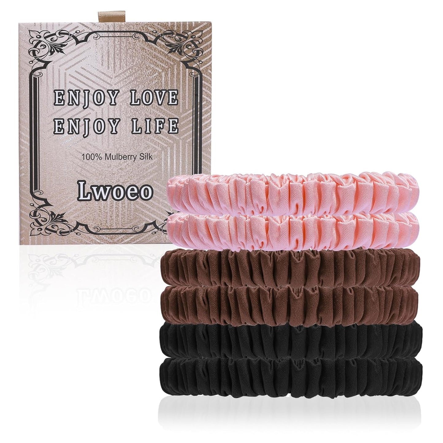 22 Momme 6PCS 100% Mulberry Silk Hair Ties Small Silk Scrunchies for Women Girls Curly Thick Thin Hair .Women's Black Cute Satin Sleepy Bulk Hair Tie Scrunchie Sleep