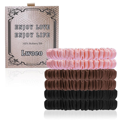22 Momme 6PCS 100% Mulberry Silk Hair Ties Small Silk Scrunchies for Women Girls Curly Thick Thin Hair .Women's Black Cute Satin Sleepy Bulk Hair Tie Scrunchie Sleep