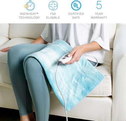 Pure Enrichment PureRelief Express Designer Series Electric Heating Pad - 12” x 15” Fast-Heating with 4 Heat Settings, Machine-Washable Fabric, & 2-Hour Auto Safety Shut-Off - Cerulean Diamond