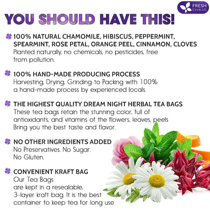 FreshDrinkUS, Refreshing Mint Herbal 60 Tea Bags – Special Blend of Spearmint and Peppermint with Chamomile, Caffeine-Free, Naturally Sweet, Non GMO