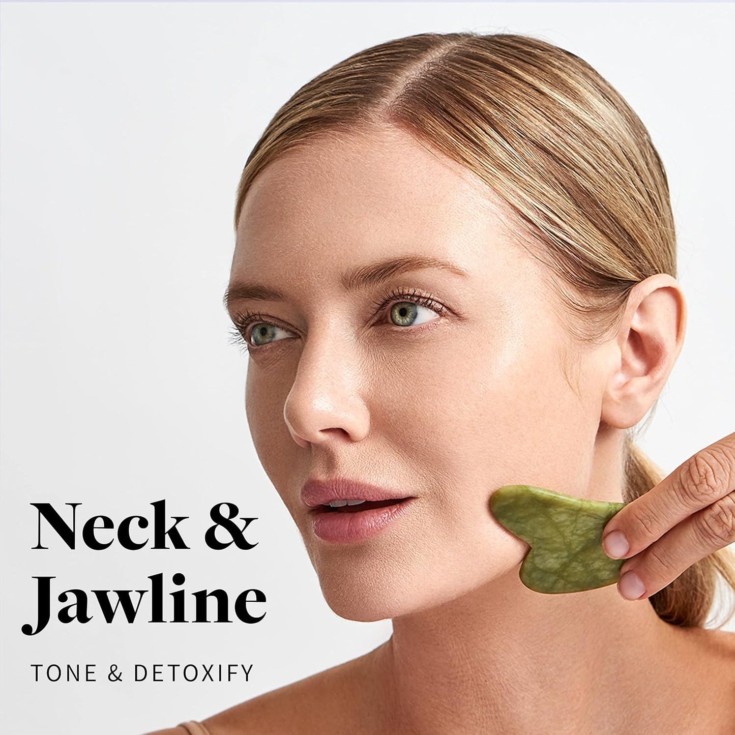 Jade Roller and Gua Sha - Spa Grade Face Roller Massager and Gua Sha Massage Tool Set. 100% Authentic Jade Stone. Reduces Puffiness, Wrinkles and Reveals Your Natural Glow