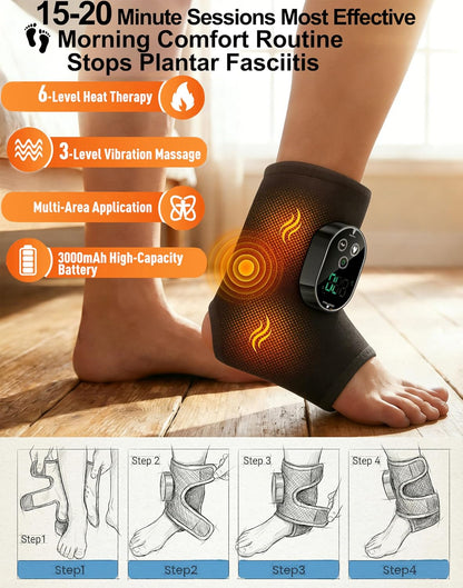 Foot Massager for Neuropathy Plantar Fasciitis Pain Relief, Cordless Heated Vibrating Cloud-Soft Ankle Wrap Feet Massage, Portable 2H Run Time, 6 Heats, 3 Modes, Auto-Off Timer, 1pcs