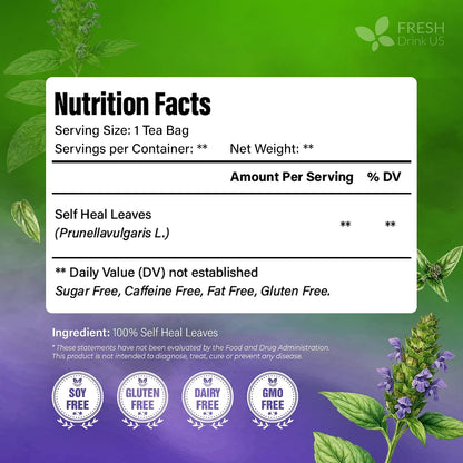 FreshDrinkUS, Premium Self Heal Leaves Tea | 40 Tea Bags | Premium Dried Self Heal Herb for Herbal Tea – Naturally Caffeine-Free, Clean & Convenient Tea Bags. Sugar-Free. Vegan