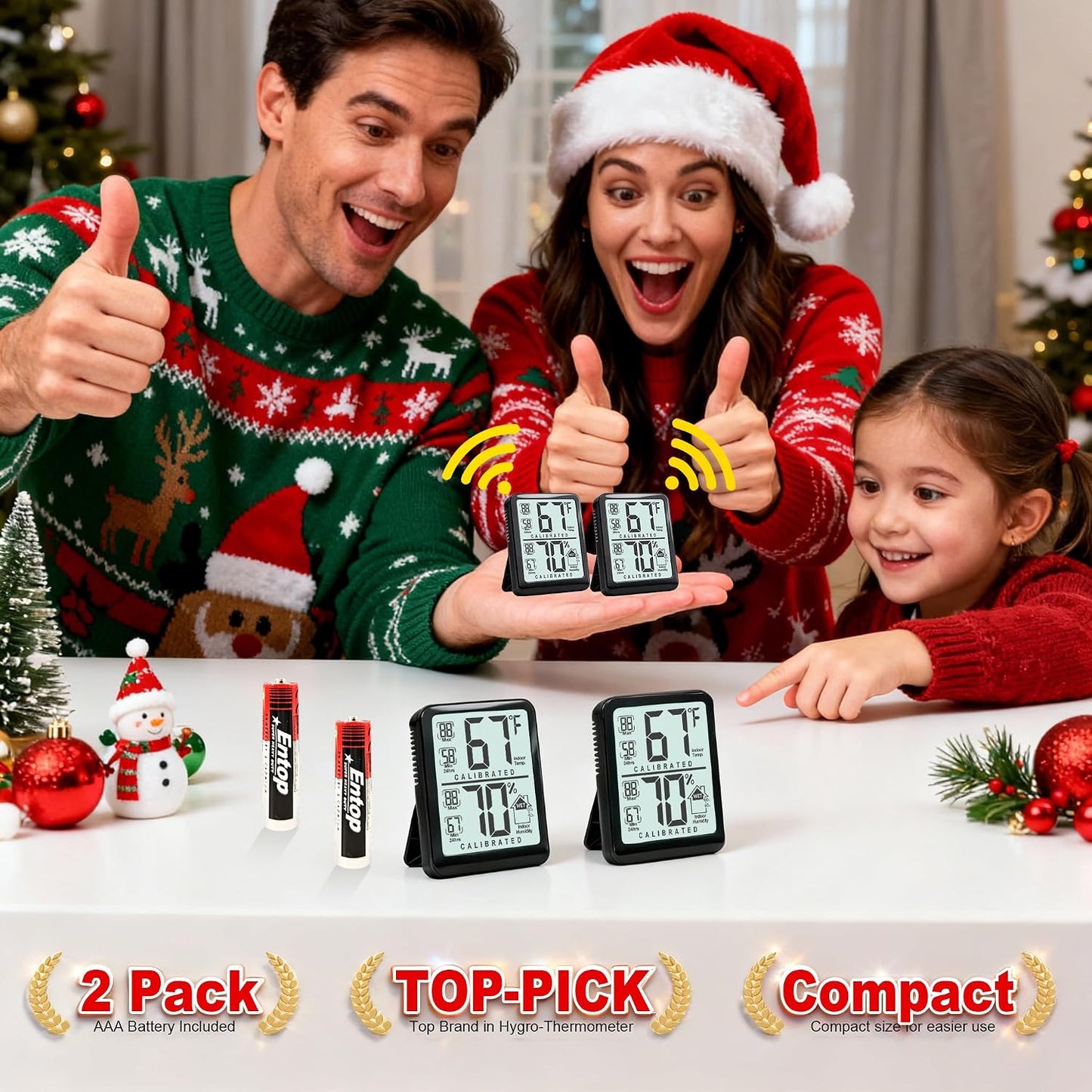 Antonki 2-Pack Room Thermometer, Digital Small Hygrometer Indoor Thermometer Humidity Gauge, Temperature Humidity Meter with Max/Min Record Monitor Sensor for Home, Plants - Battery Included