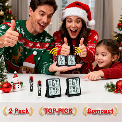 Antonki 2-Pack Room Thermometer, Digital Small Hygrometer Indoor Thermometer Humidity Gauge, Temperature Humidity Meter with Max/Min Record Monitor Sensor for Home, Plants - Battery Included