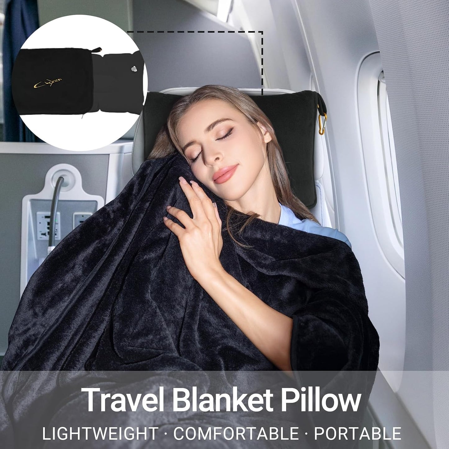 Compact Travel Blanket for Airplane, Premium Soft 2-in-1 Blanket with Pillowcase and Carry Bag, Lightweight Travel Essentials with Luggage Sleeve and Backpack Clip, Mint Green