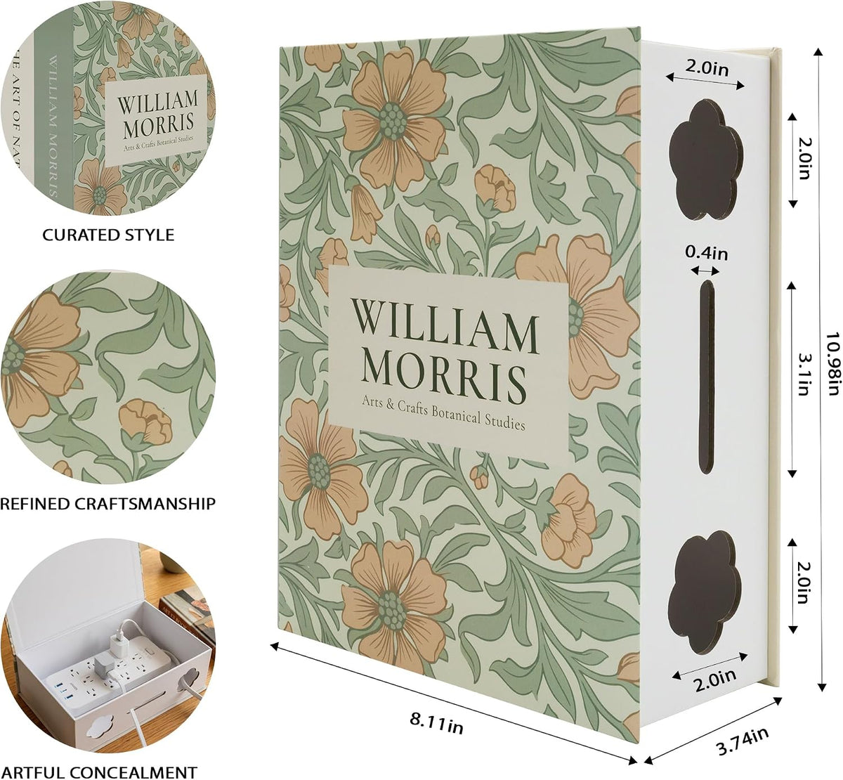Decorative Cable Management Box, Book Shape Cord Organizer with Magnetic Lid