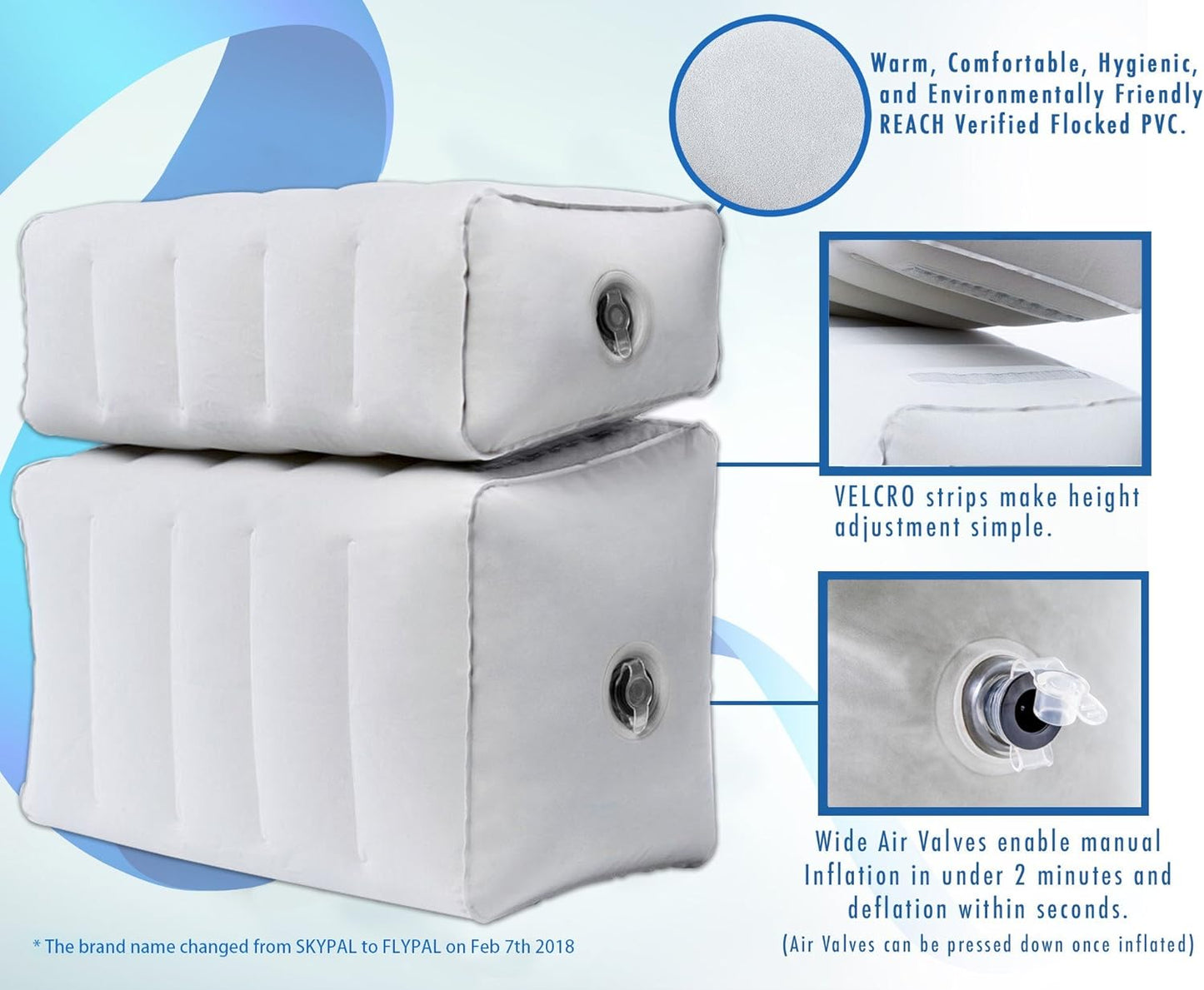 Flypal Inflatable Foot Rest Pillow, Kids Airplane Bed | Adjustable Height Leg Rest for Travel & Office | Improves Comfort & Circulation, Reduces Swelling & Fatigue | Lightweight & Portable