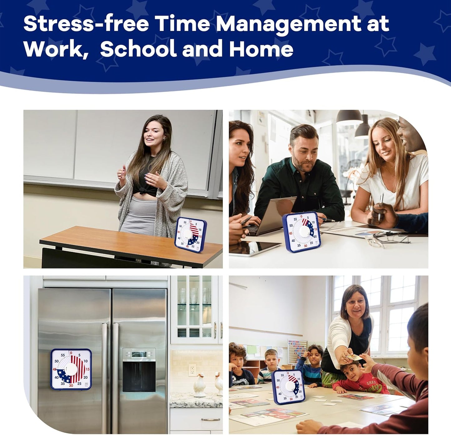 Visual Timer 7.5 inch; 60 Minute 1 Hour Countdown Timer for Kids Classroom Teaching Tool Home Office Meeting, Mechanical Countdown Clock for Exam Time Management Magnetic, Navy Blue with Colorful Disc
