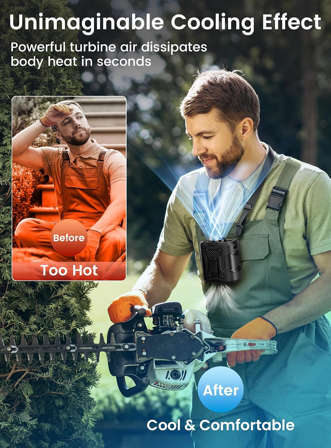 Koonie Waist Clip-on Fan for Shirt, 100 Levels of Speeds, 24H Work Time