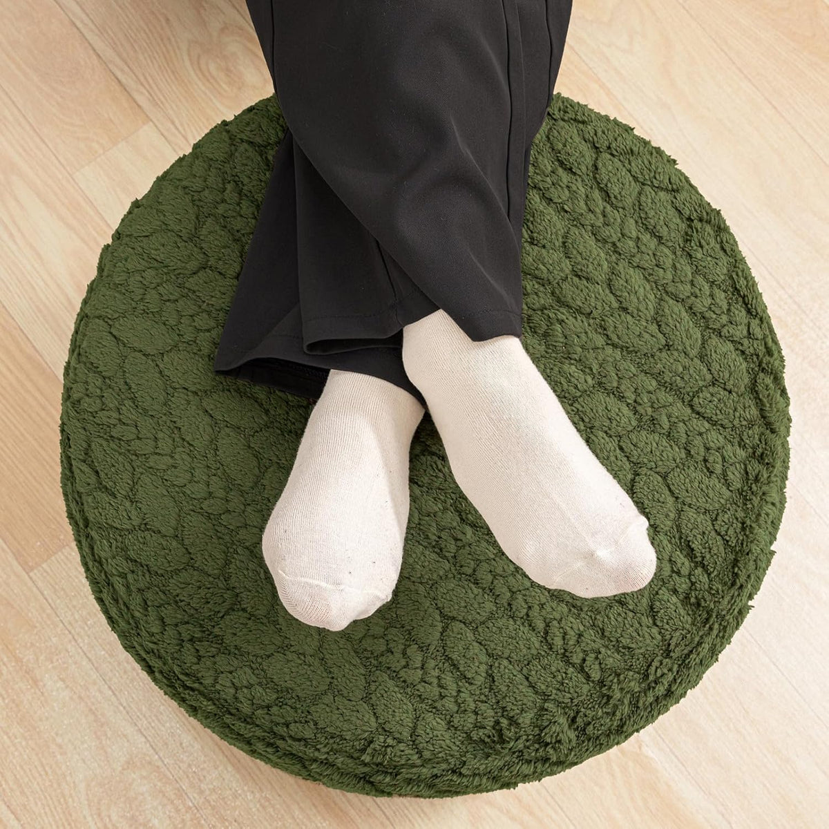 Round Pouf Ottoman Foot Stool 20x14In Ottoman Footrest for Couch Sofa Green