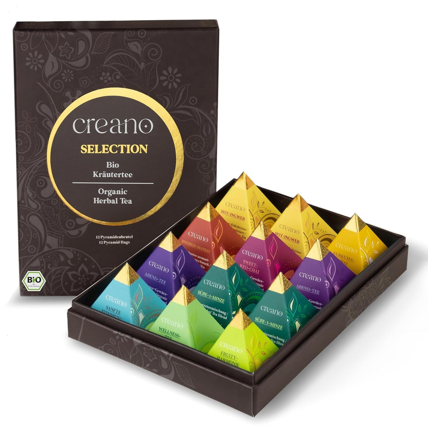 Creano Organic Herbal Tea Sampler Gift Set - Tea Gift Box - 27 Organic Tea Bags in 9 Different Varieties 54 g
