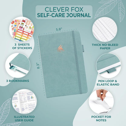 Clever Fox Self-Care Journal – Daily Reflection Notebook – Mental Health & Personal Development Planner, Meditation & Mood Log, A5 (Aquamarine)