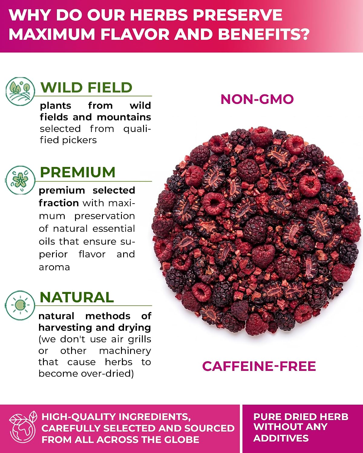 50 Bags Blackberry & Raspberry Fruit Tea Blend (Rubus Fruticosus, Rubus Idaeus) - 50 Count 1.5g Bags Mixed Berry Fruit Infusion Té De Mora Y Frambuesa