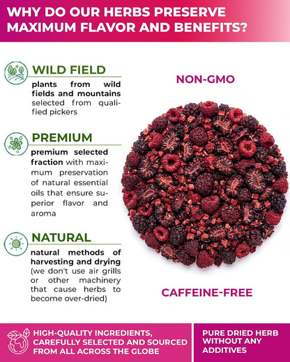 50 Bags Blackberry & Raspberry Fruit Tea Blend (Rubus Fruticosus, Rubus Idaeus) - 50 Count 1.5g Bags Mixed Berry Fruit Infusion Té De Mora Y Frambuesa