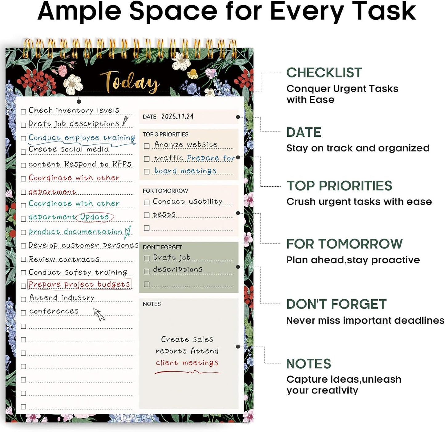 Taja To Do List Notepad - To Do List Notebook for Work with 52 Sheets, 9.8" x 6.5", Undated Daily Planner Perfect for Daily Tasks and Goal Setting, Notepad Suitable for Office, Home & School - Violet Dream