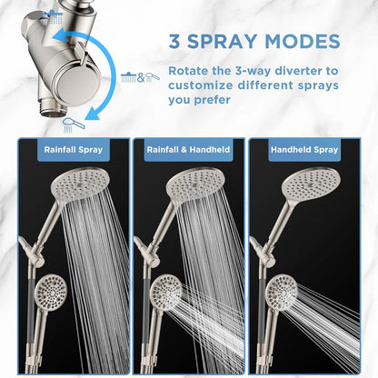 MakeFit Dual Filtered Rain Shower Head Combo, High Pressure Handheld Shower Head with Adjustable Bar - Rainfall Shower Head And Showerhead with Filter for Hard Water - Removes Chlorine