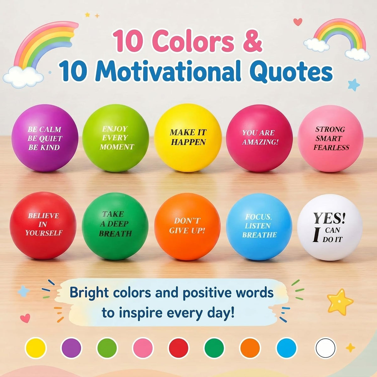 Sotiff 100 Pcs Motivational Balls Bulk for Adults, Ten Colors Inspirational