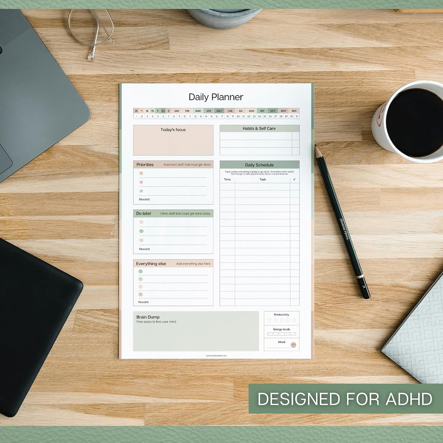 ADHD Daily Planner Notepad for Neurodivergent Adults - Productivity Daily Planner Desk Pad & Task Management to Stay Organized and Focused Note Pad (Rainbow, A4 Portrait)