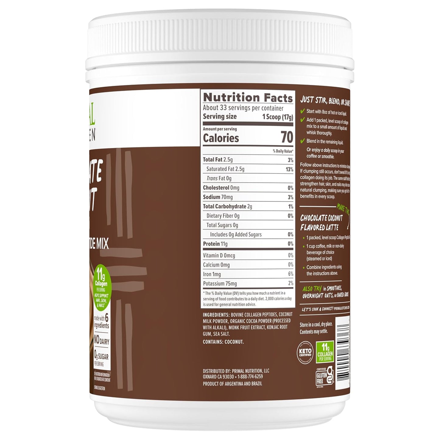 Primal Kitchen Matcha Collagen Keto Latte Powder, Sugar-Free Collagen Peptides, 9.33 Ounces