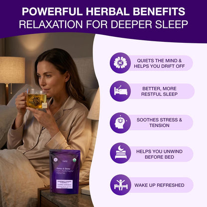 Organic Chamomile Lavender Tea - Relax & Sleep Tea - Chamomile Lavender Tea with Valerian, Passionflower, Lemon Balm and Extra Herbal Ingredients - The Ultimate USDA Organic Sleep Tea